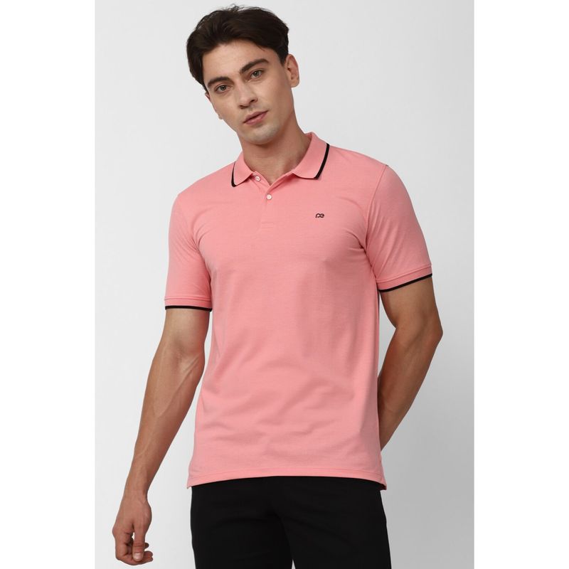 Peter England Men Pink Solid Polo Neck Polo T-Shirt (L)