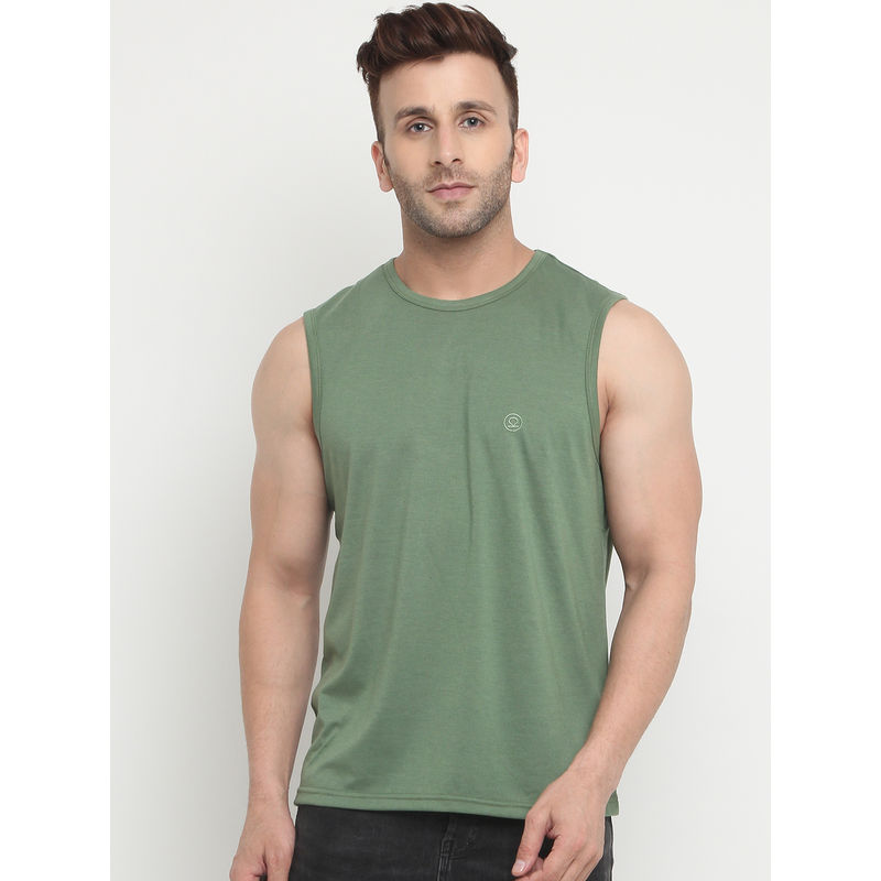 CHKOKKO Green Men Cotton Gym Tank Tops (XL)