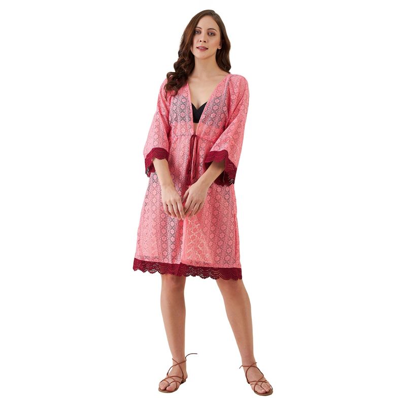 The Kaftan Company Solid Lace Resort Cover-up Pink (S)
