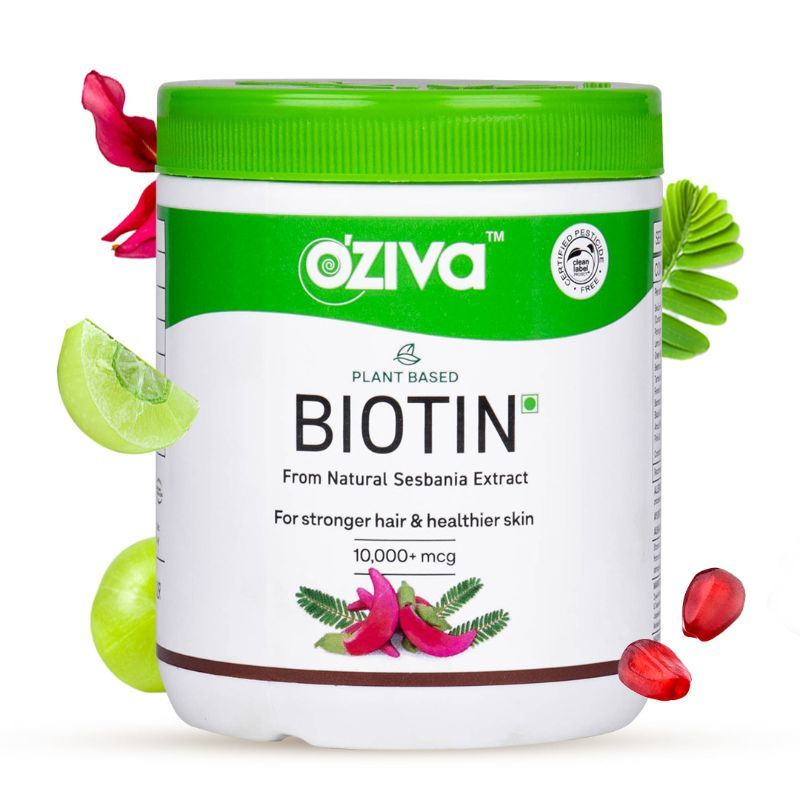 OZiva Plant Based Biotin | 30 Days Pack | Sesbania Agati for Increased Hair Density | Classic