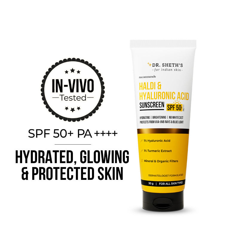 Dr. Sheth'S Haldi & Hyaluronic Acid Sunscreen Spf 50+ Pa+++ For All Skin Type