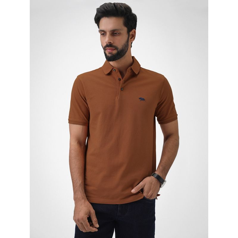Andamen Regular Fit Brown Men's Half Sleeve Gold Finish Polo (2XL)