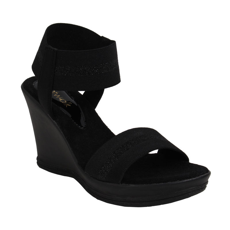 CATWALK Black Elastic Ankle Straps Sandals - UK 4