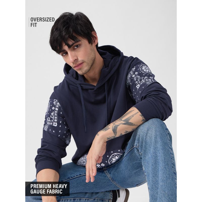 The Souled Store Originals Pullover Bandana Navy Blue Men Oversized Hoodie (XS)