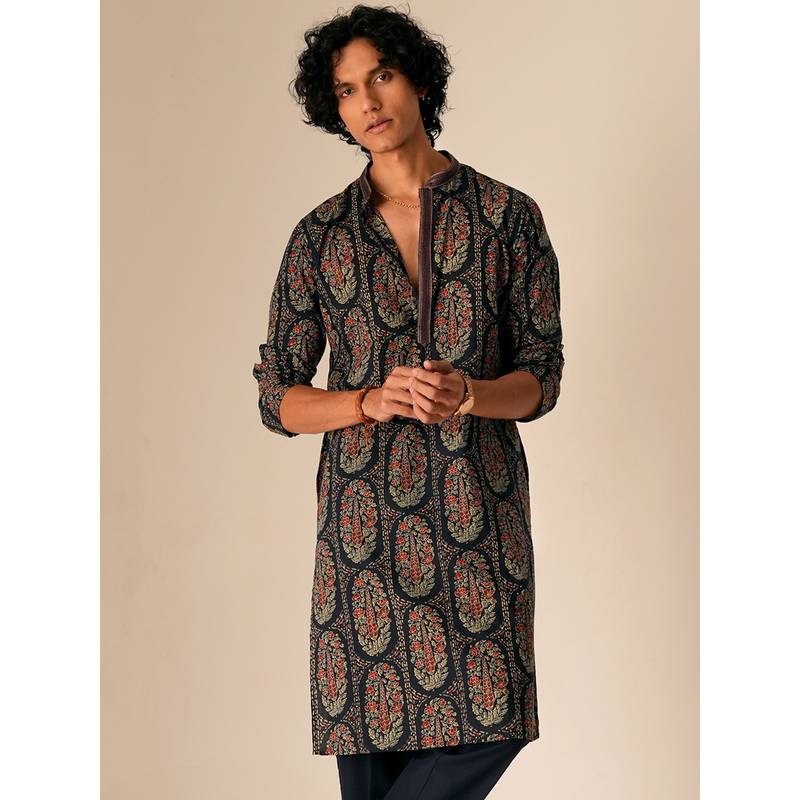 Men Floral Printed Kurta (XL)