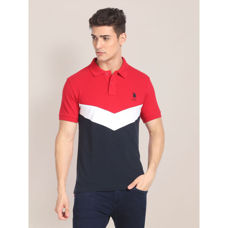 U.S. POLO ASSN. Ribbed Collar Colour Block Polo Shirt (L)