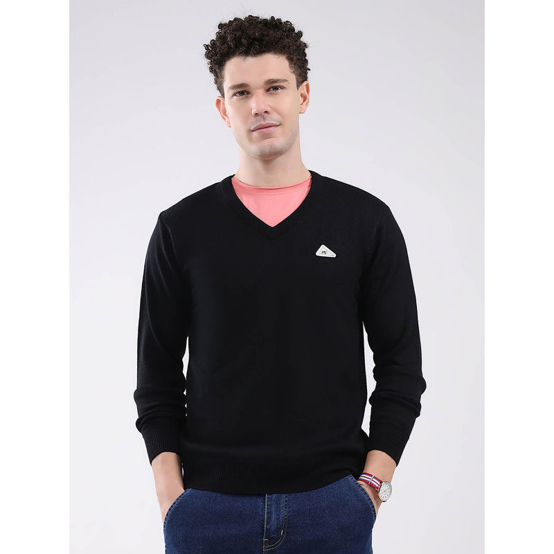 Monte Carlo Men Black Solid Sweater (L)