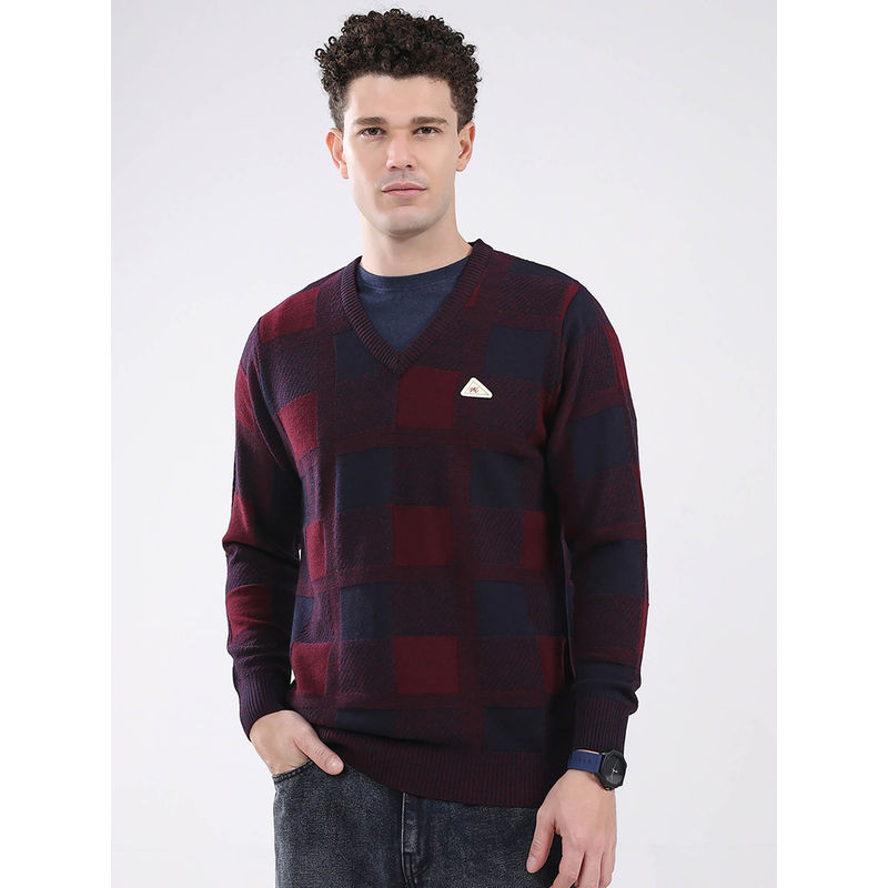 Monte Carlo Men Wine Checks Sweater (2XL)