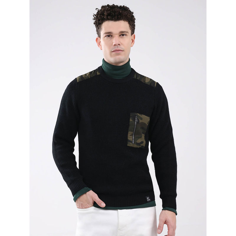 Monte Carlo Men Black Textured Sweater (L)