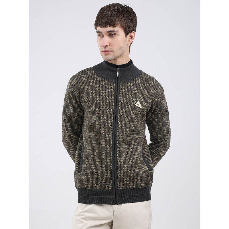 Monte Carlo Men Green Self Design Sweater (M)