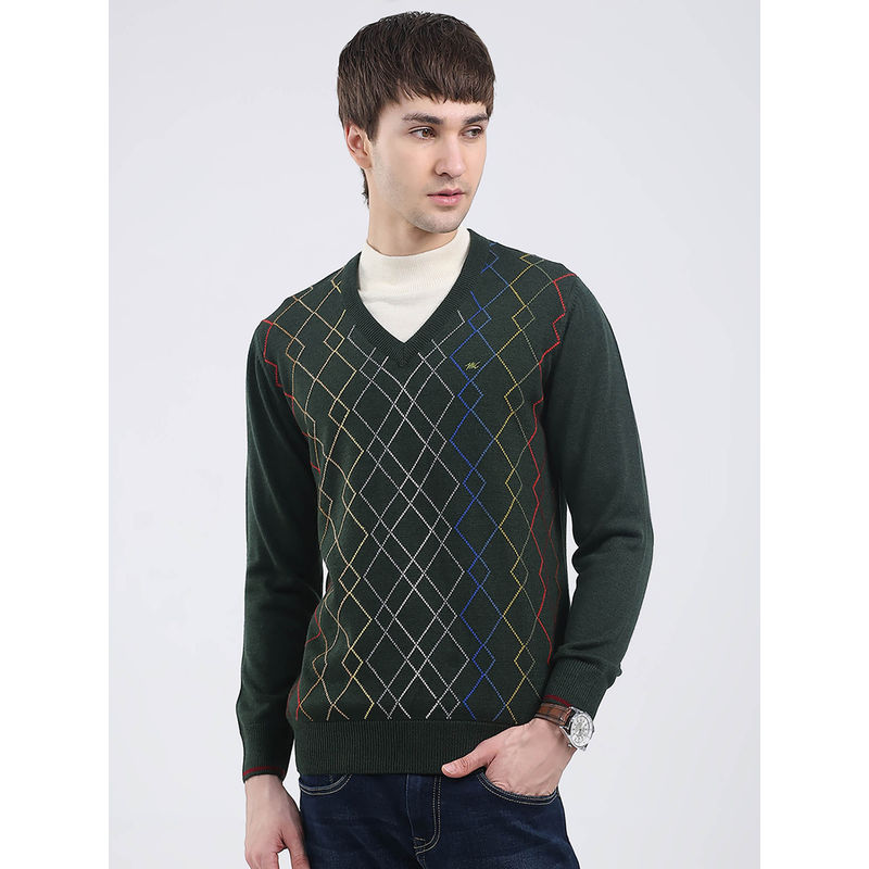Monte Carlo Men Olive Self Design Sweater (M)