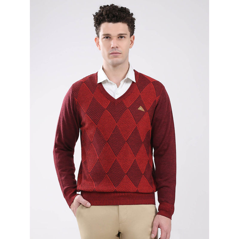 Monte Carlo Men Maroon Checks Sweater (M)