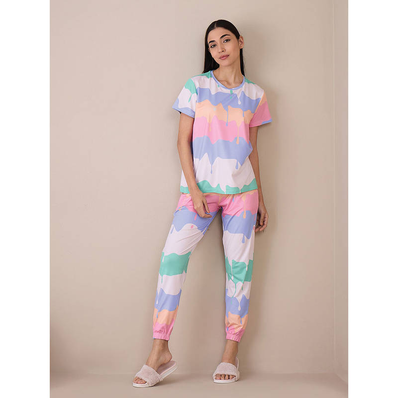 Sweet Dreams Women Multi-Color Printed T-shirt & Pyjama (Set of 2) (S)