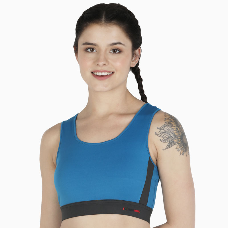 MuscleTorque Running/Workout High Impact Sports Bra - Blue & Grey (S)