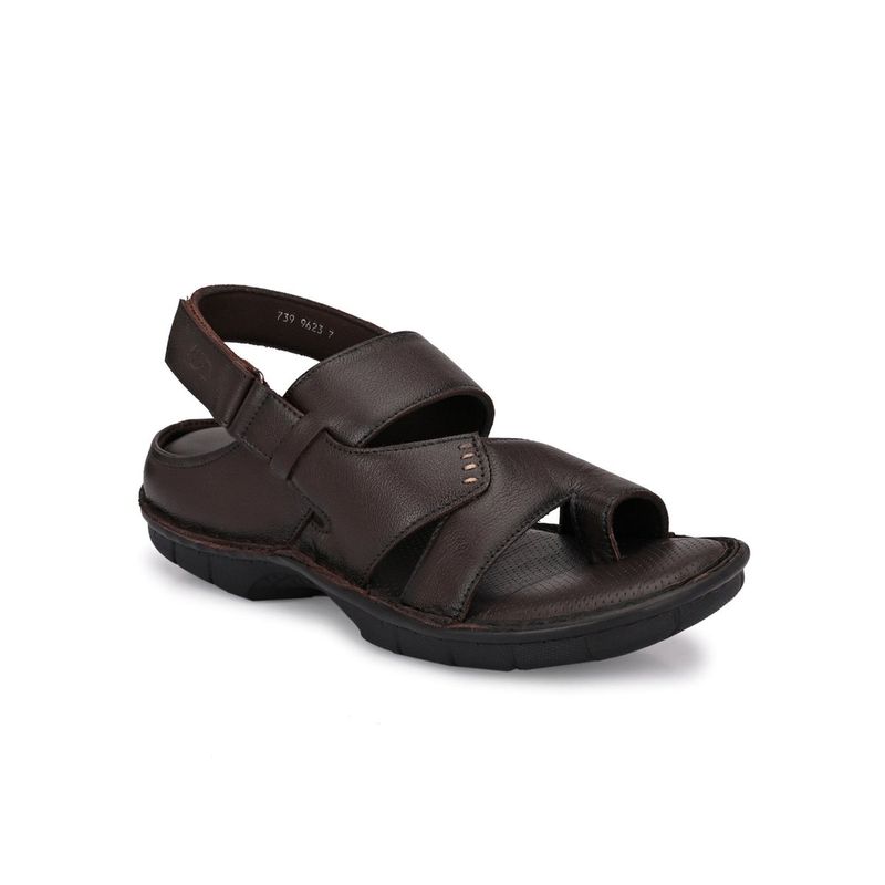 Hitz Men's Brown Leather Toe Ring Comfort Sandals with Velcro Closure (UK 6)