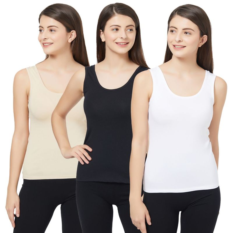 SOIE Women's Solid U Back Camisole- Pack Of 3 - Multi-Color (M)