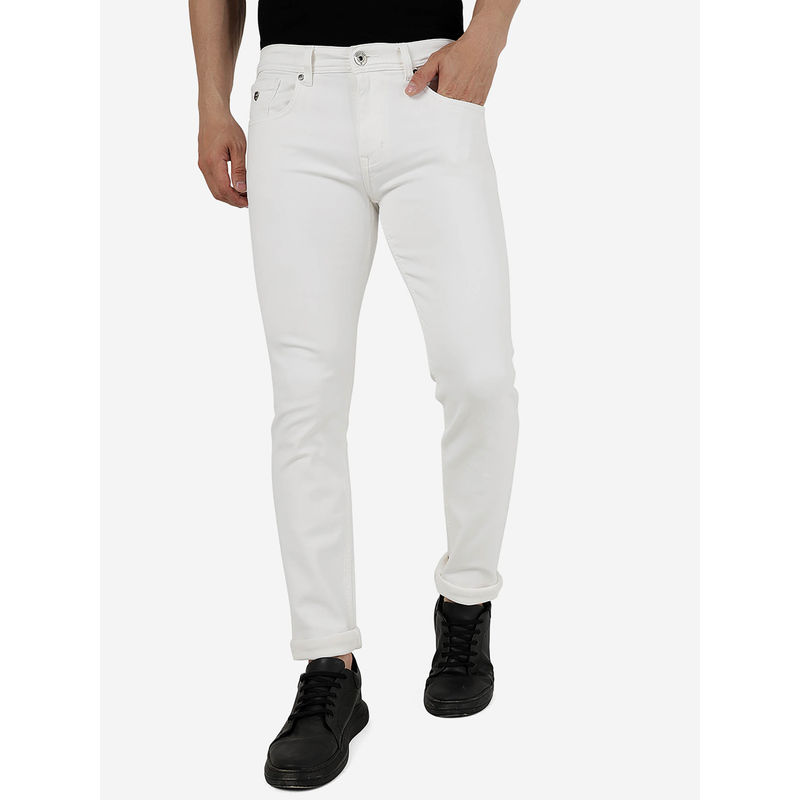 Greenfibre Men Cotton Stretch Solid White Slim Fit Jeans (32)