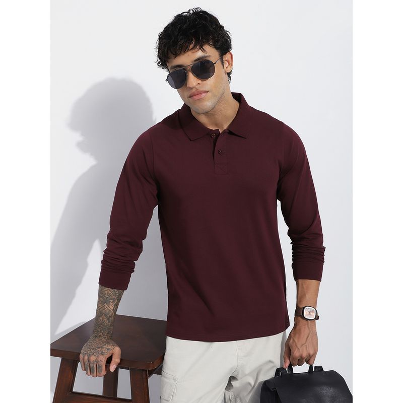 DILLINGER Men Maroon Regular Fit Long Sleeve Solid Polo T-Shirt (2XL)