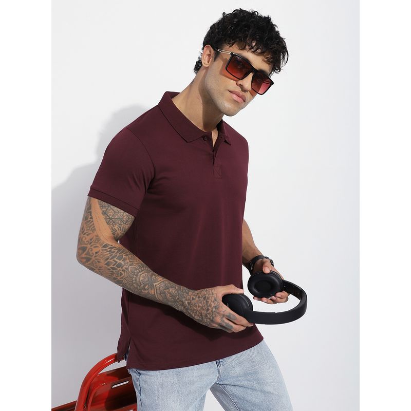 DILLINGER Men Maroon Regular Fit Short Sleeve Solid Polo T-Shirt (S)