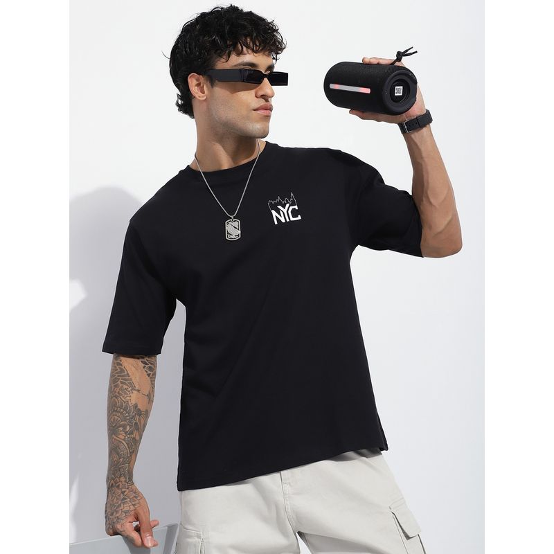 Difference of Opinion Men Black Oversized Short Sleeve Printed T-Shirt (S)