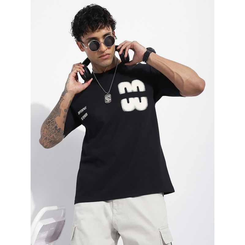 Difference of Opinion Men Black Oversized Short Sleeve Printed T-Shirt (M)