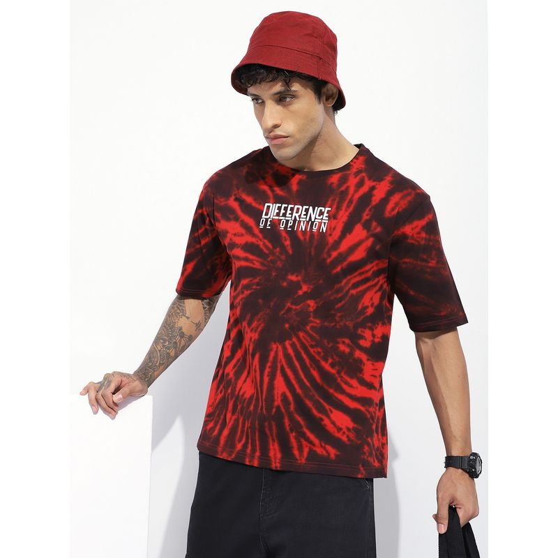 Difference of Opinion Men Red Oversized Short Sleeve Printed T-Shirt (S)