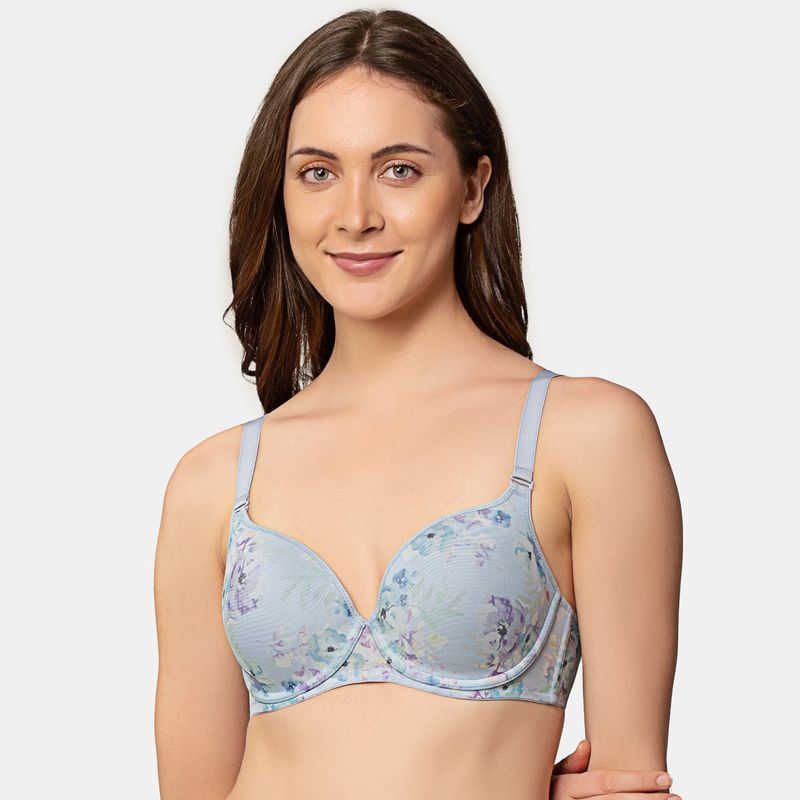 Triumph Beauty-Full Printed Soft Padded Wired Detachable Straps Seamless T-Shirt Bra - Blue (36E)