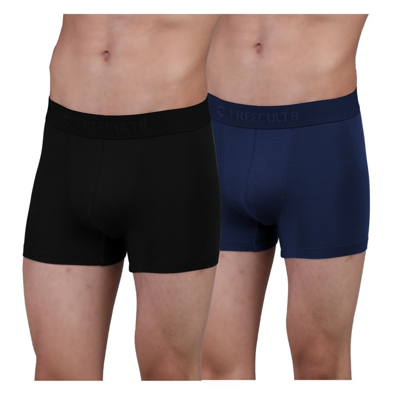 FREECULTR Men's Anti-Microbial Air-Soft Micromodal Underwear Trunk, Pack of 2 - Multi-Color (S)