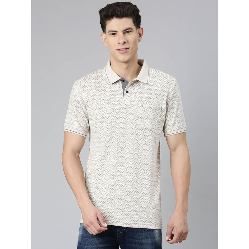 Classic Polo Mens Cream Collar Neck Polo T-Shirt (L)