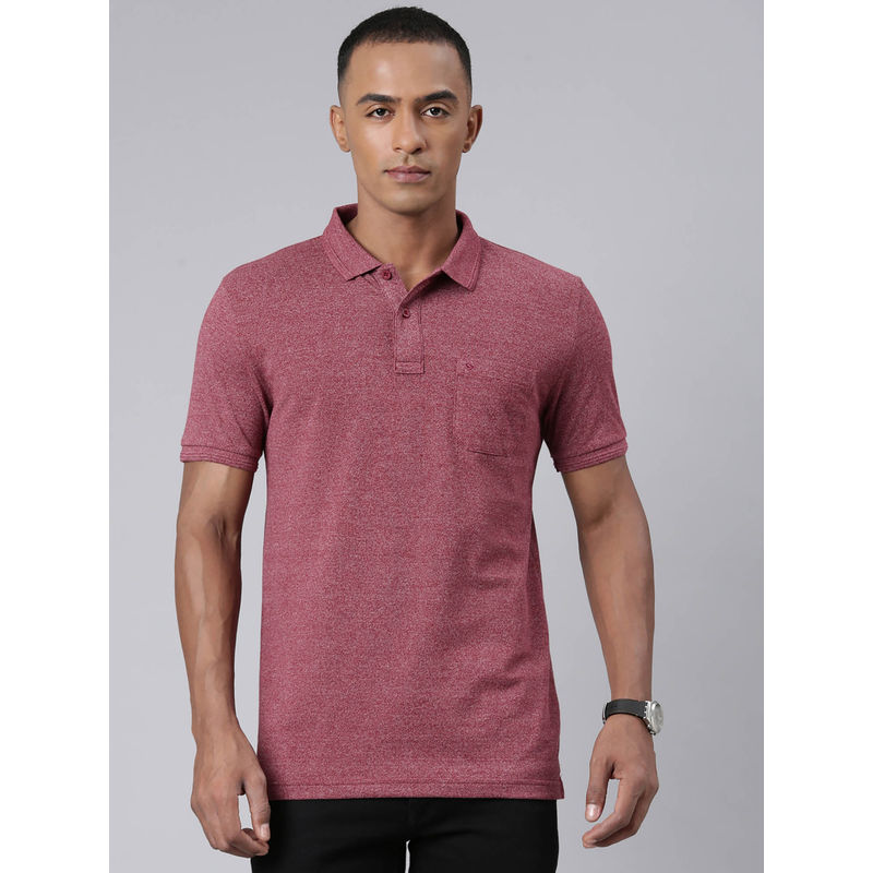 Classic Polo Mens Solid Burgundy Collar Neck Polo T-Shirt (L)