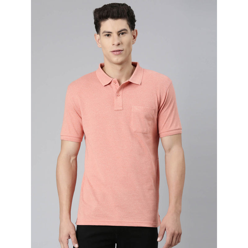 Classic Polo Mens Solid Peach Collar Neck T-Shirt (M)