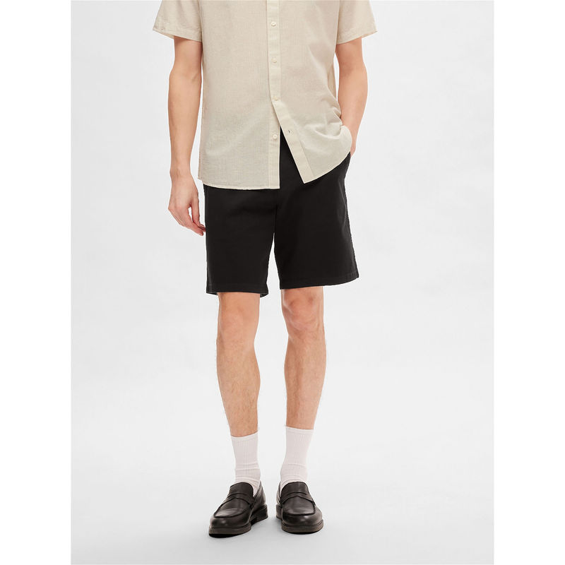 Selected Black Mid Rise Cotton Chino Shorts (34)