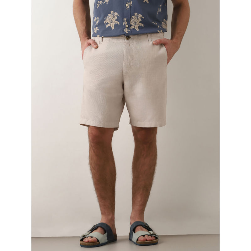 Selected Beige Mid Rise Linen Shorts (30)