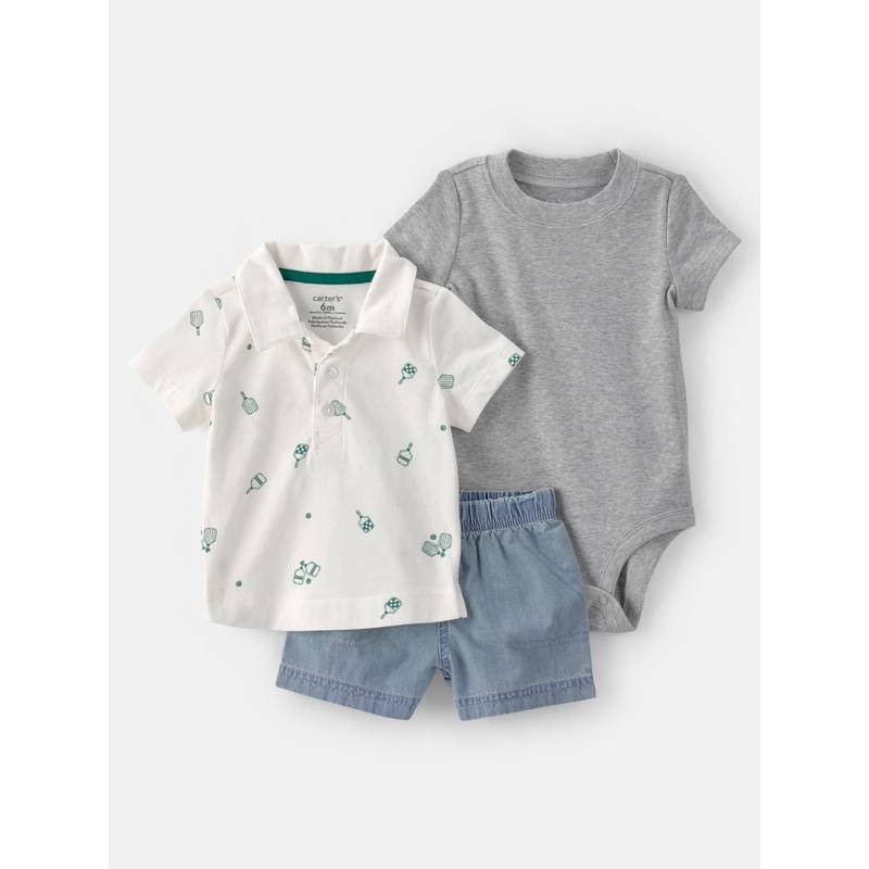 Carter's Baby Boy Multi-Color Pickleball Polo T-shirt & Onesie with Shorts