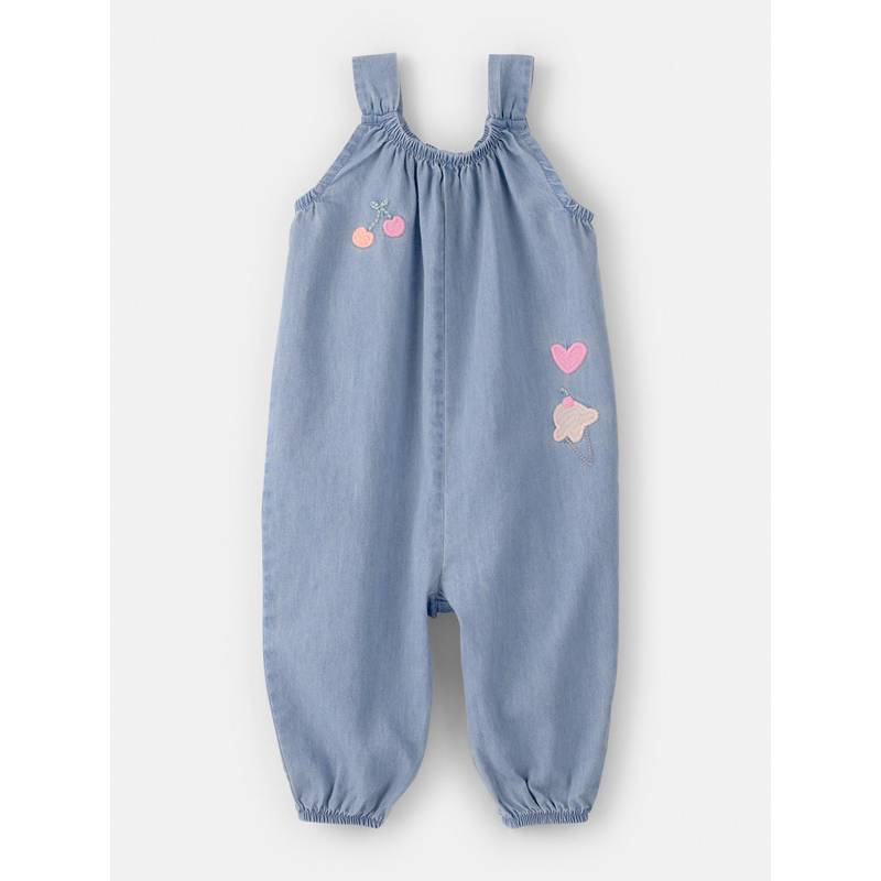 Carter's Baby Girl Navy Blue Embroidered Chambray Sleeveless Jumpsuit (Newborn)