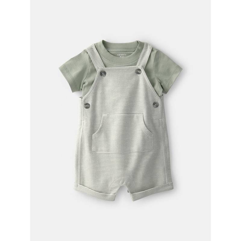 Carter's Baby Boy Green Striped Dungaree with T-shirt