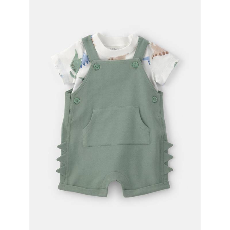 Carter's Baby Boy Green Dinosaur Dungaree with T-shirt