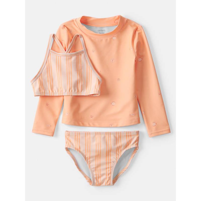 Carter's Girls Orange Sleeveless Rashguard Swimwear Set