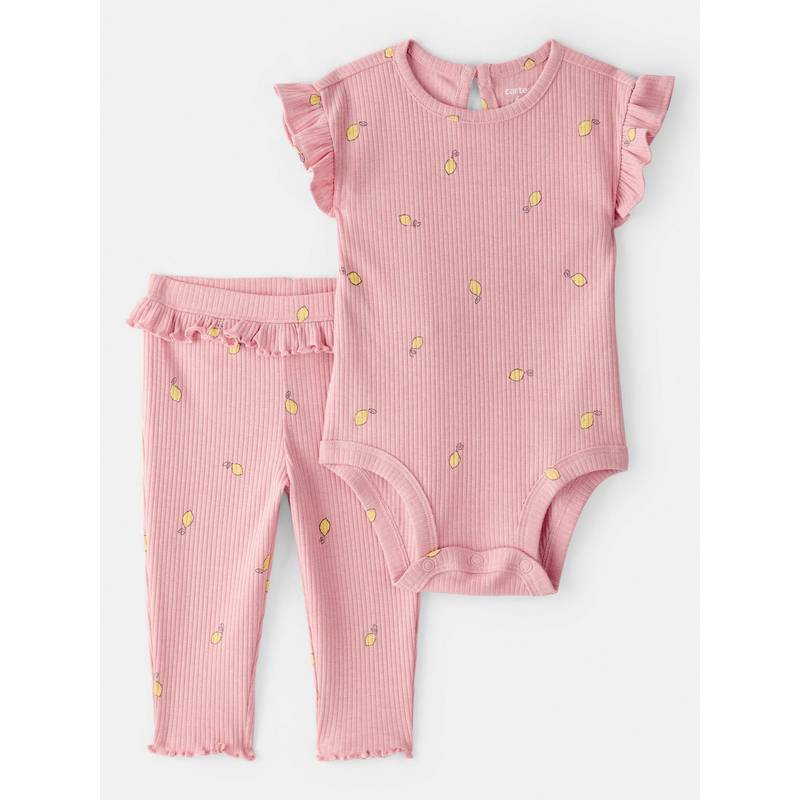 Carter's Baby Girl Lemon Bodysuit & Pant - Pink (Pack of 2) (3-6 Months)