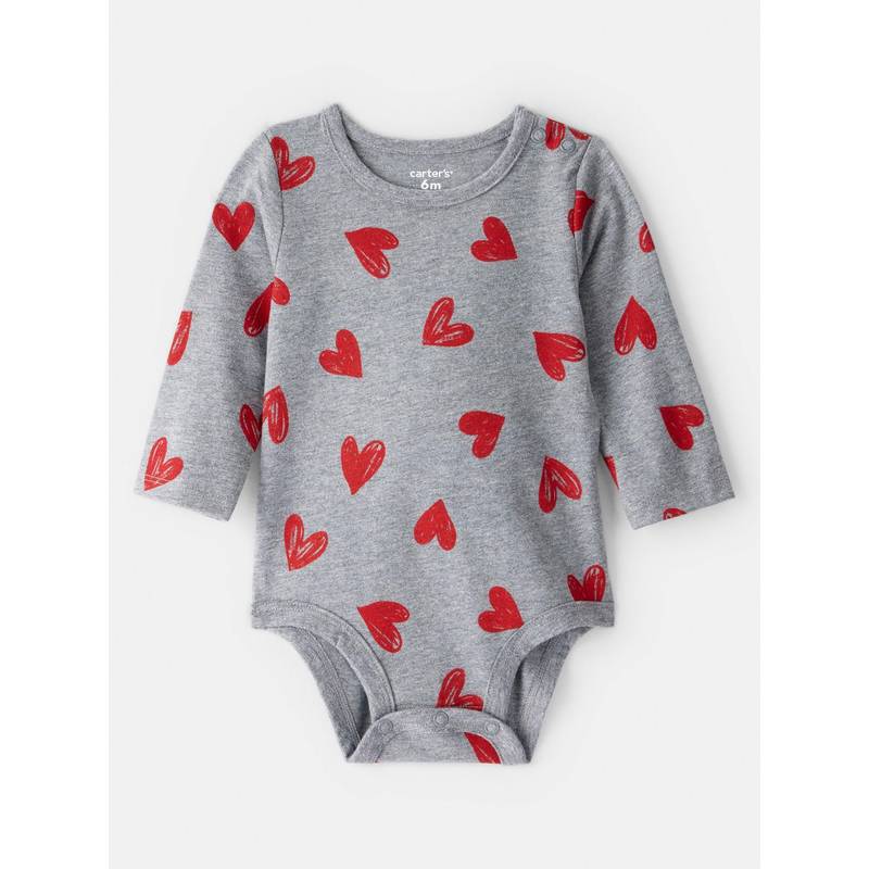 Carter's Baby Girl Heart Print Graphic Bodysuit - Grey (0 Months)