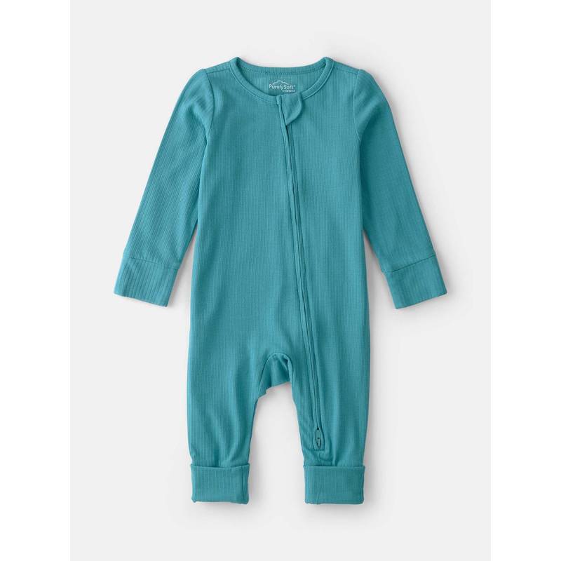 Carter's Teal Textured Purely Soft 2-Way Zip Snug Fit Bodysuit (Newborn)
