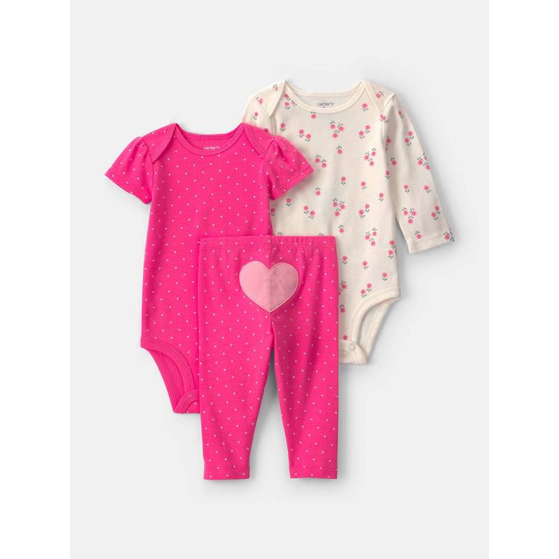Carter's Infant Girls Heart Bodysuit & Pant Set - Pink/Ivory