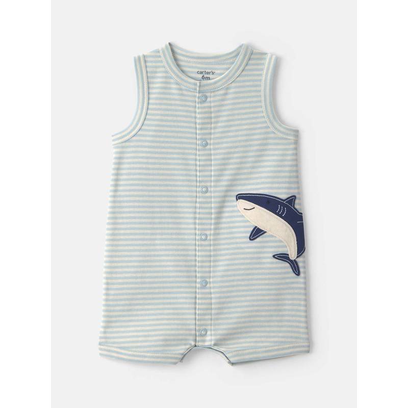 Carter's Infant Boys Striped Shark Romper - Blue (New Born)