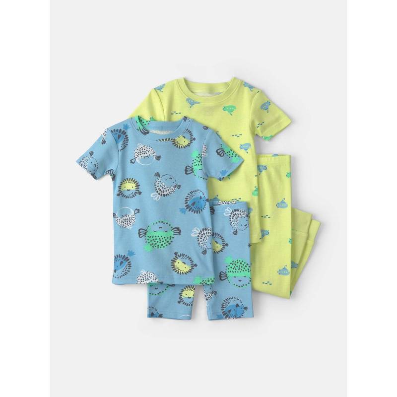 Carter's Infant Boys Pufferfish 100% Cotton Set - Blue/Green (Pack of 4) (9-12 Months)