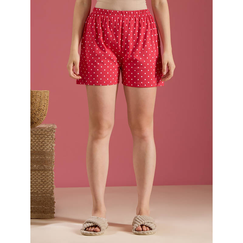 Bedtime Story Women Red Polka Dot Printed Shorts (M)
