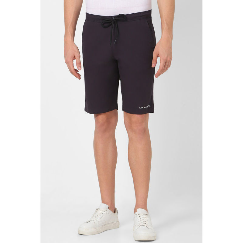 Van Heusen Men Black Solid Casual Shorts (30)