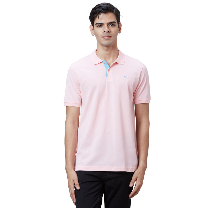 Park Avenue Slim Fit Solid Light Pink T-Shirt (M)