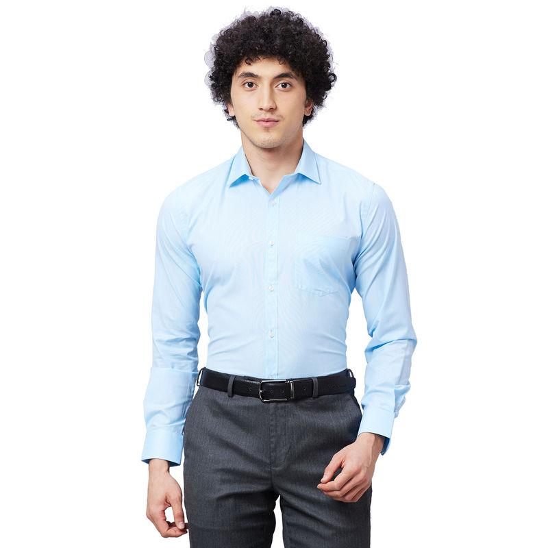 Park Avenue Slim Fit Self Design Light Blue Shirt (46)