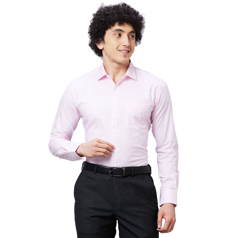 Park Avenue Slim Fit Checkered Light Pink Shirt (44)