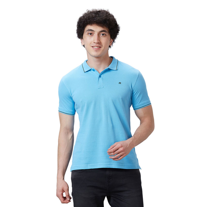 Raymond Contemporary Fit Solid Medium Blue T-Shirt (S)